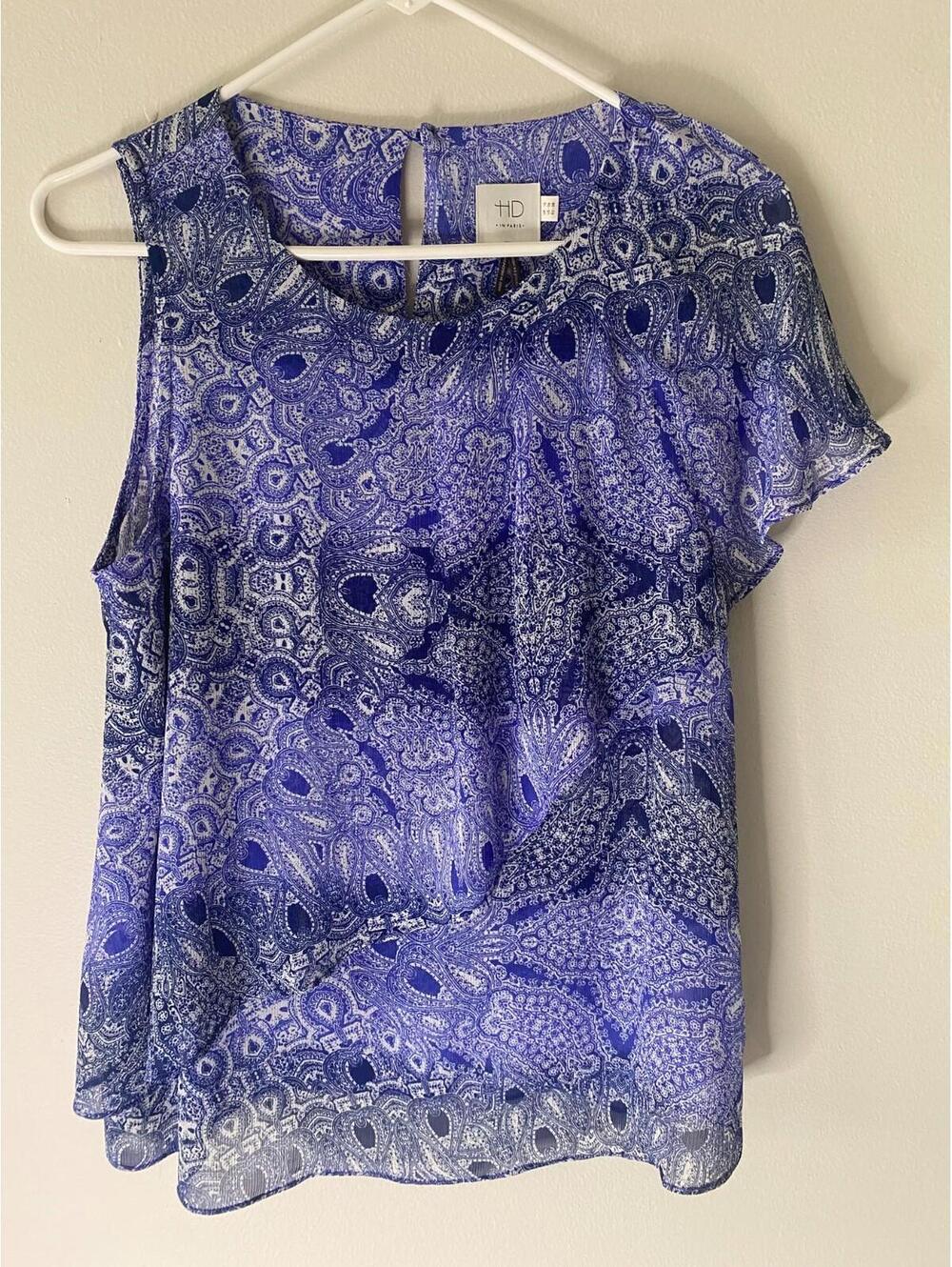 Anthropologie HD in Paris Blue Sun Garden Top Size10 flutter delicate sleeveless